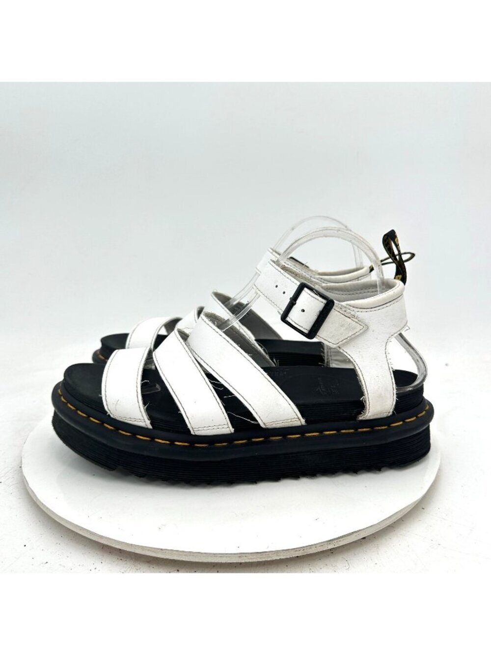 Dr. Martens Blaire Women Size 9 White Leather Buckle Platform Sandals